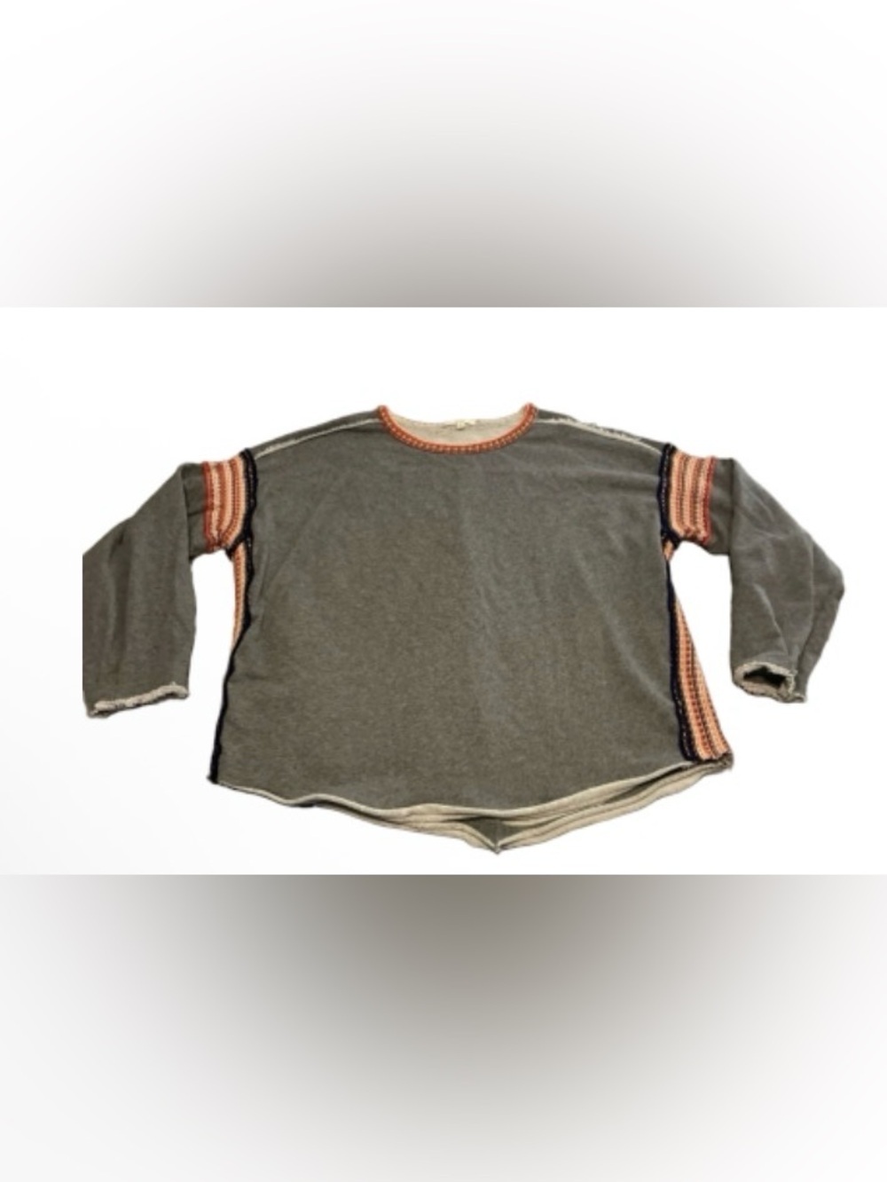 NATURAL LIFE  Charcoal Knit Trim Sweatshirt lightweight with Orange Trim